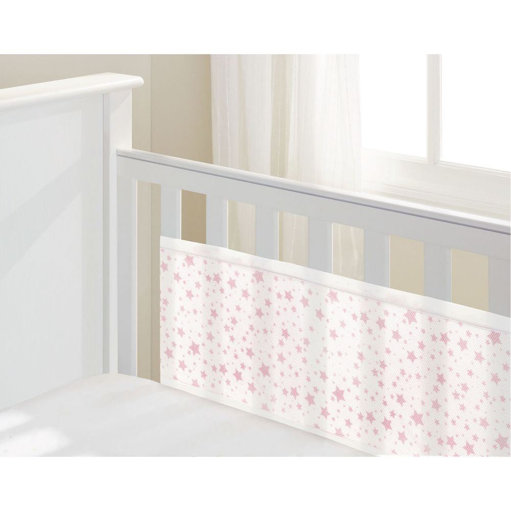 BreathableBaby MESH COT LINER - Classic Print TWINKLE TWINKLE - white with  pink stars - 2 sided - Babylicious Hoylake - Babylicious Hoylake